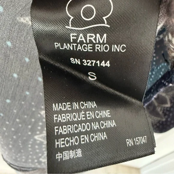 FARM Rio Blue Floral Dot Print Satin Maxi Dress - Long Sleeve, Size S - Picture 14 of 16